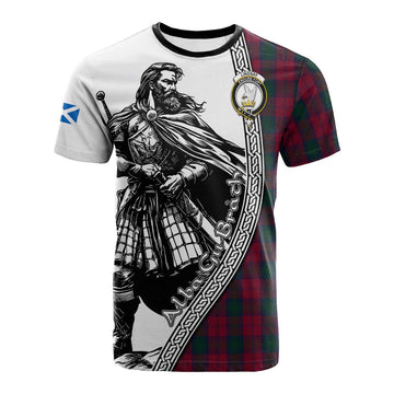 Lindsay Tartan Clan Crest Cotton T-shirt with Highlander Warrior Celtic Style