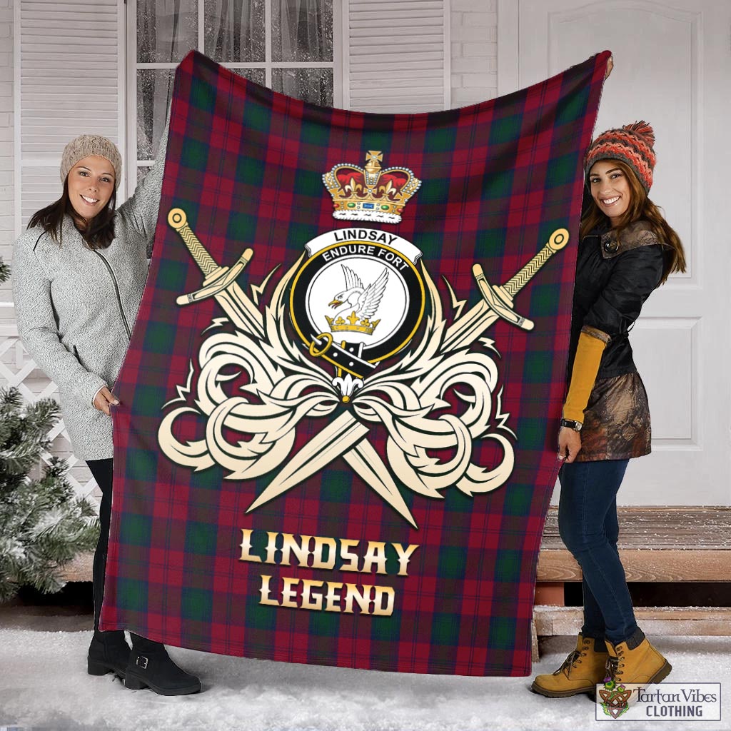 Tartan Vibes Clothing Lindsay Tartan Blanket with Clan Crest and the Golden Sword of Courageous Legacy