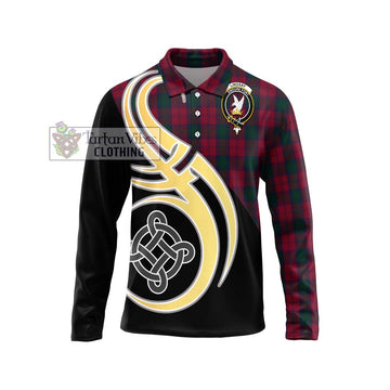 Lindsay Tartan Long Sleeve Polo Shirt with Family Crest and Celtic Symbol Style