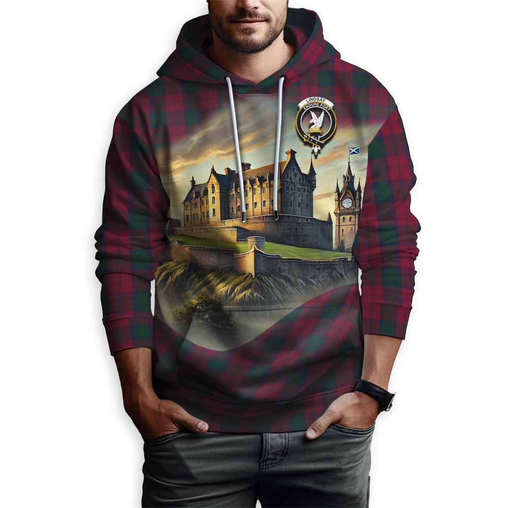 Lindsay Tartan Family Crest Hoodie with Scottish Ancient Castle Style Pullover Hoodie - Tartan Vibes Clothing