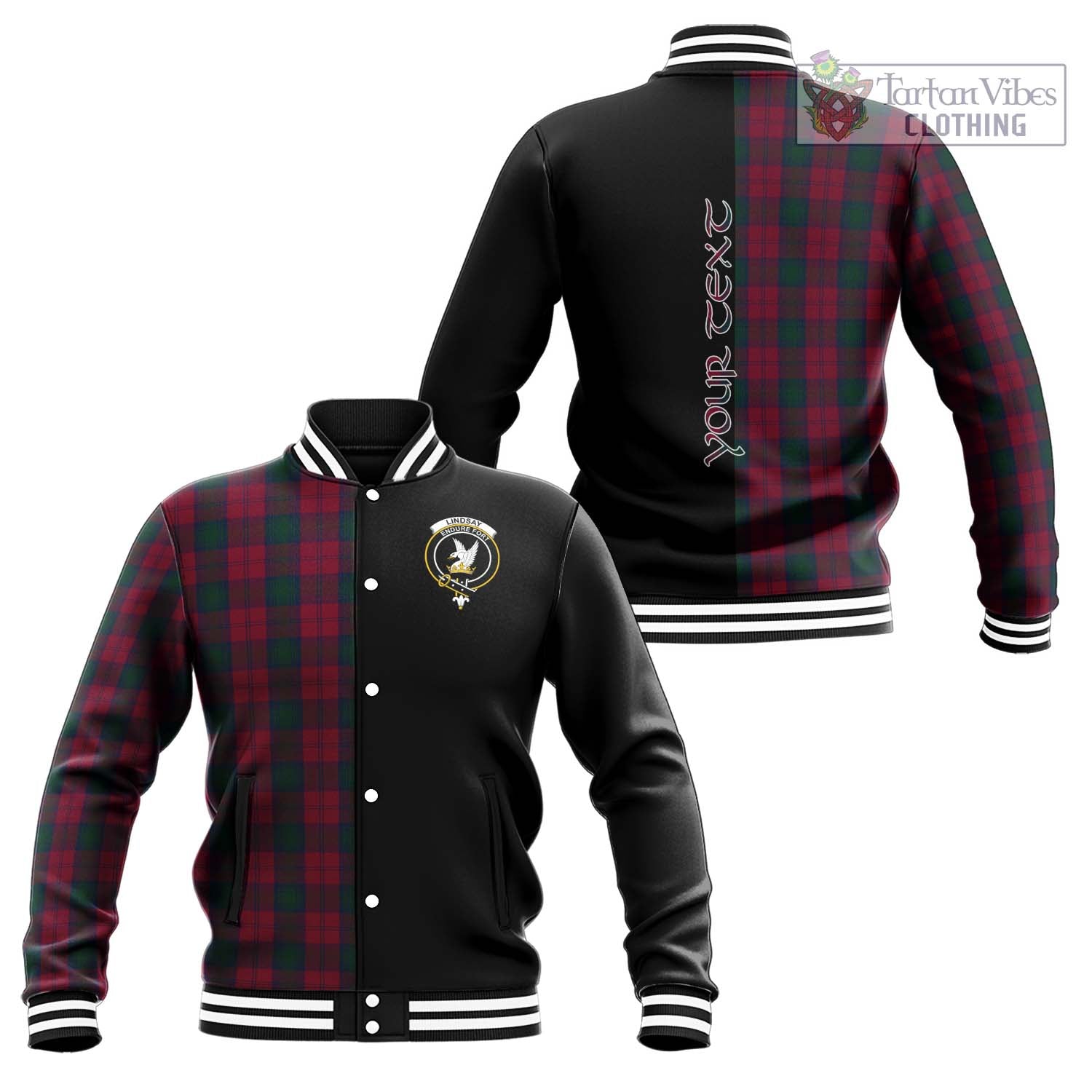 Tartan Vibes Clothing Lindsay Tartan Baseball Jacket with Family Crest and Half Of Me Style