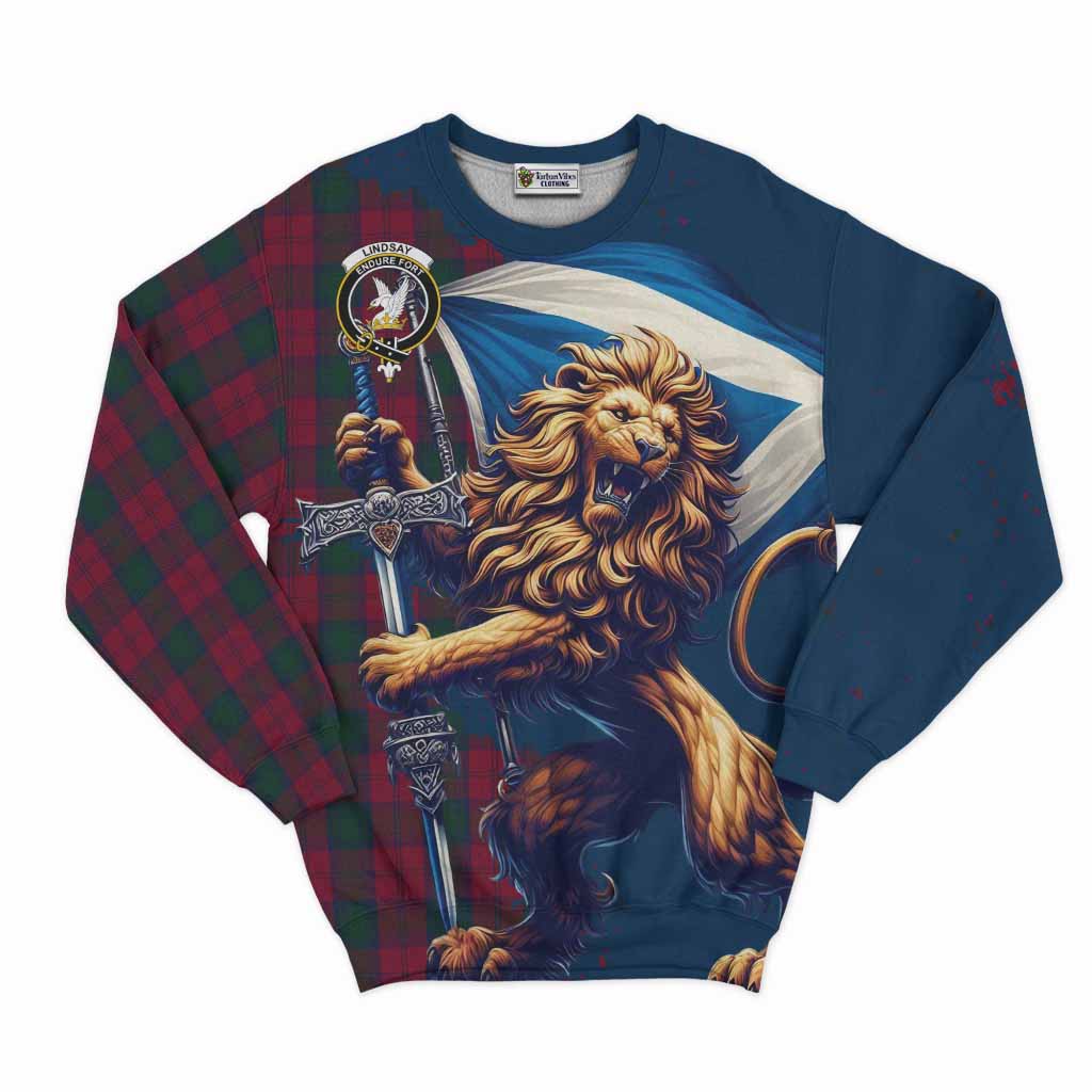 Tartan Vibes Clothing Lindsay Tartan Family Crest Sweatshirt with Scottish Majestic Lion