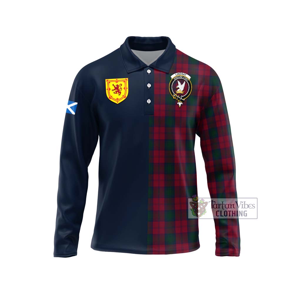 Tartan Vibes Clothing Lindsay Tartan Long Sleeve Polo Shirt with Scottish Lion Royal Arm Half Style