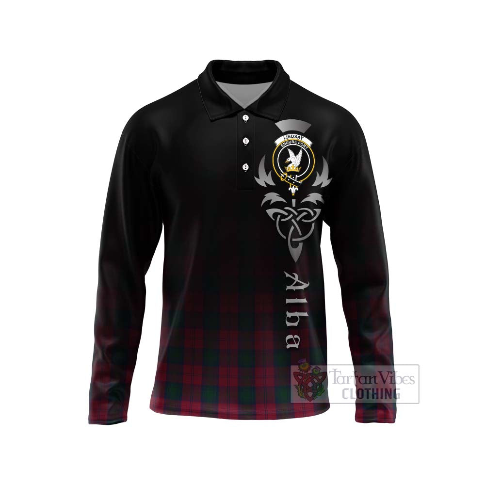 Tartan Vibes Clothing Lindsay Tartan Long Sleeve Polo Shirt Featuring Alba Gu Brath Family Crest Celtic Inspired