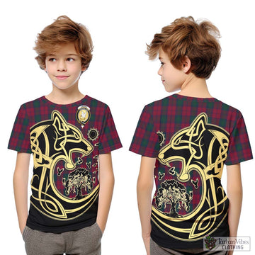 Lindsay Tartan Kid T-Shirt with Family Crest Celtic Wolf Style