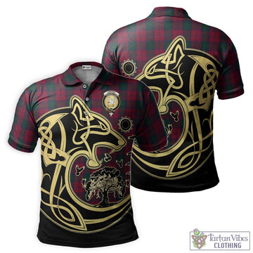 Lindsay Tartan Polo Shirt with Family Crest Celtic Wolf Style