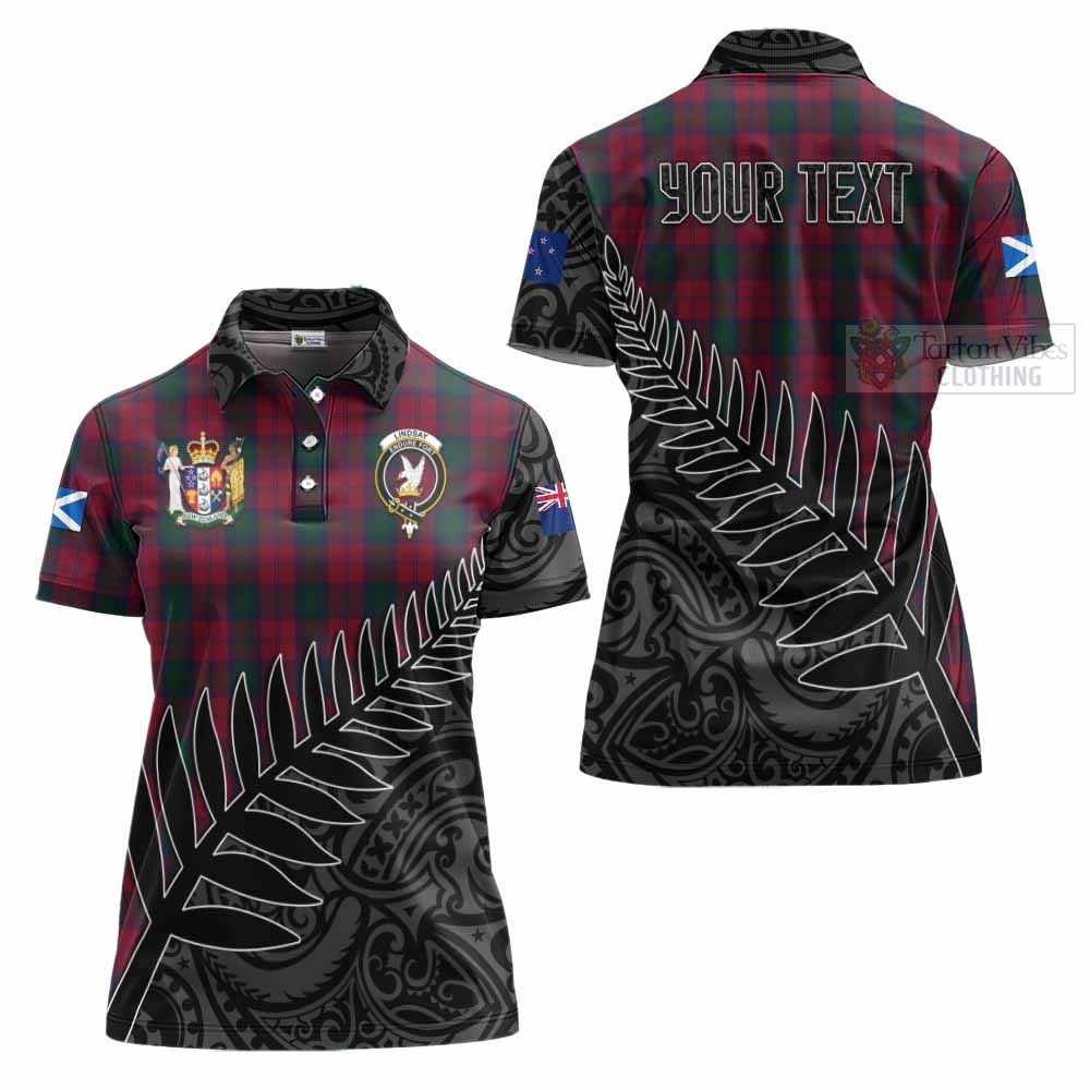 Tartan Vibes Clothing Lindsay Crest Tartan Women's Polo Shirt with New Zealand Silver Fern Half Style