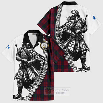 Lindsay Tartan Clan Crest Short Sleeve Button Shirt with Highlander Warrior Celtic Style