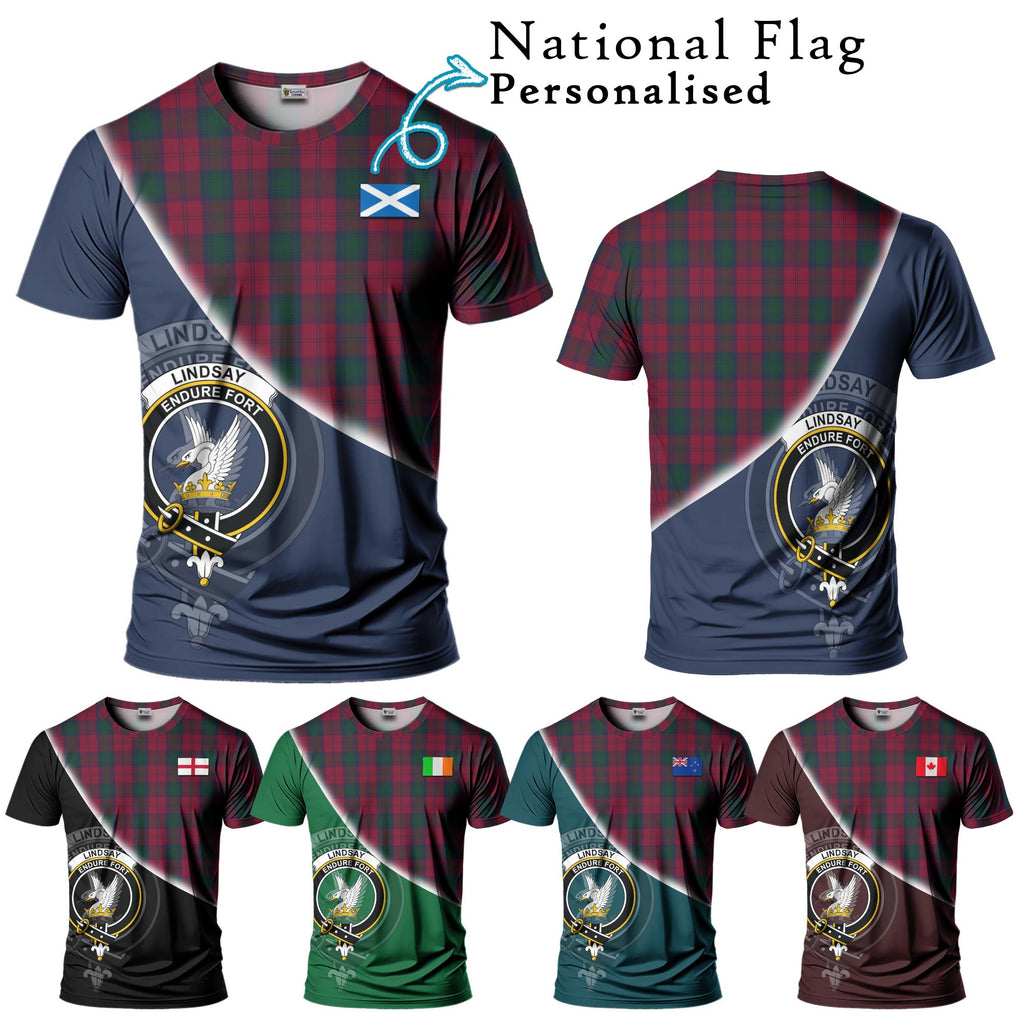 Lindsay Tartan T-Shirt with Personalised National Flag and Family Crest Half Style Kid's Shirt - Tartanvibesclothing Shop