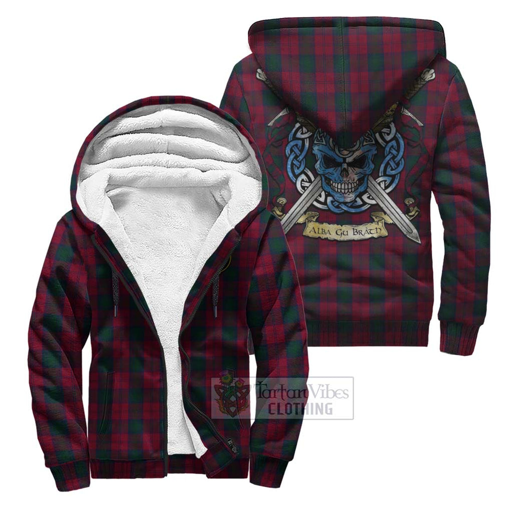 Tartan Vibes Clothing Lindsay Tartan Sherpa Hoodie with Family Crest Celtic Skull Style