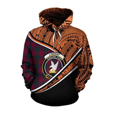 Lindsay Crest Tartan Cotton Hoodie with Polynesian Vibes Style - Orange Version