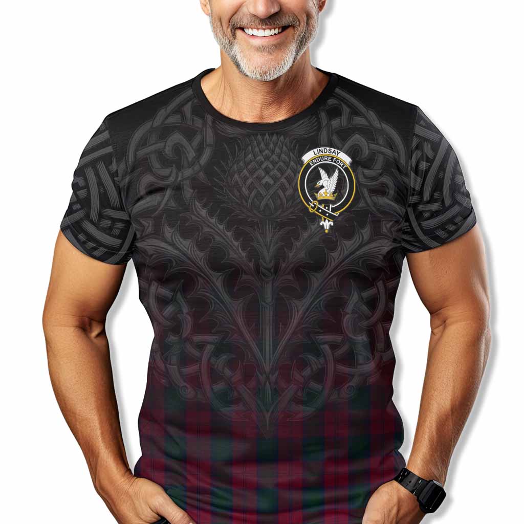 Tartan Vibes Clothing Lindsay Tartan T-Shirt with Family Crest Celtic Thistle Vibes