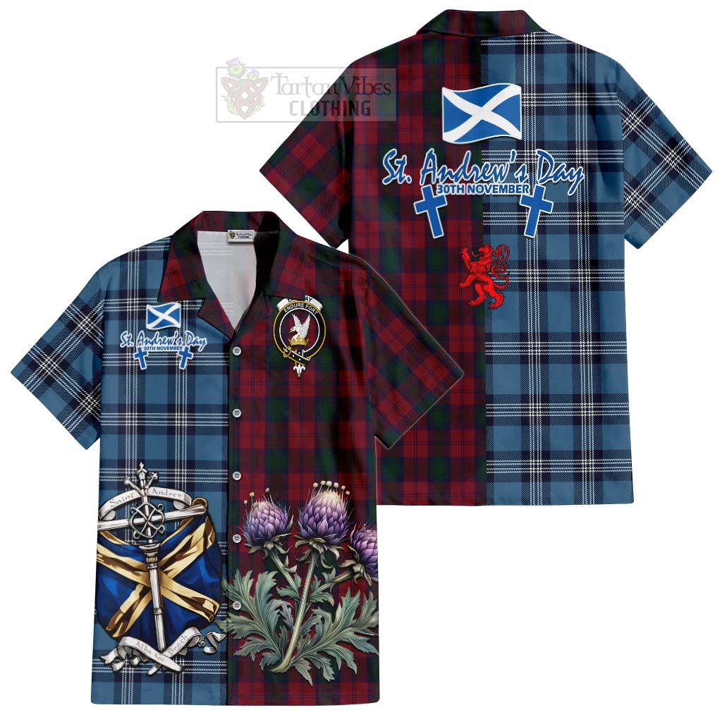 Tartan Vibes Clothing Lindsay Tartan Short Sleeve Button Shirt Happy St. Andrew's Day Half Tartan Style