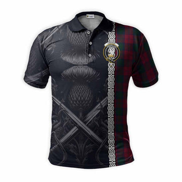 Lindsay Tartan Polo Shirt with Family Crest Cross Sword Thistle Celtic Vibes