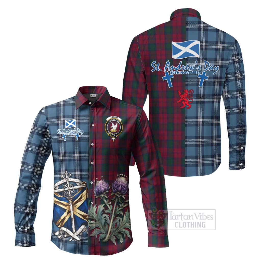 Tartan Vibes Clothing Lindsay Tartan Long Sleeve Button Shirt Happy St. Andrew's Day Half Tartan Style