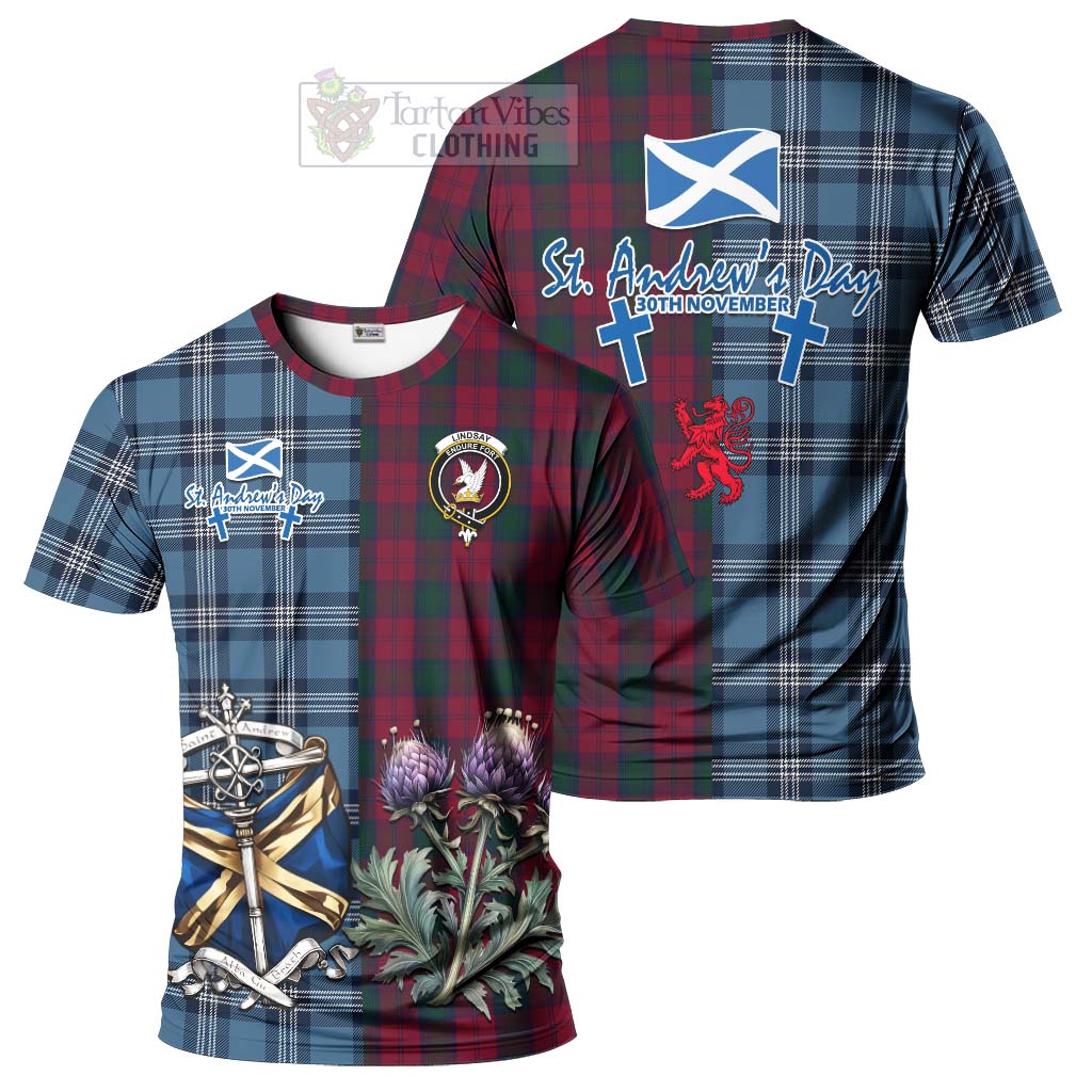 Tartan Vibes Clothing Lindsay Tartan T-Shirt Happy St. Andrew's Day Half Tartan Style