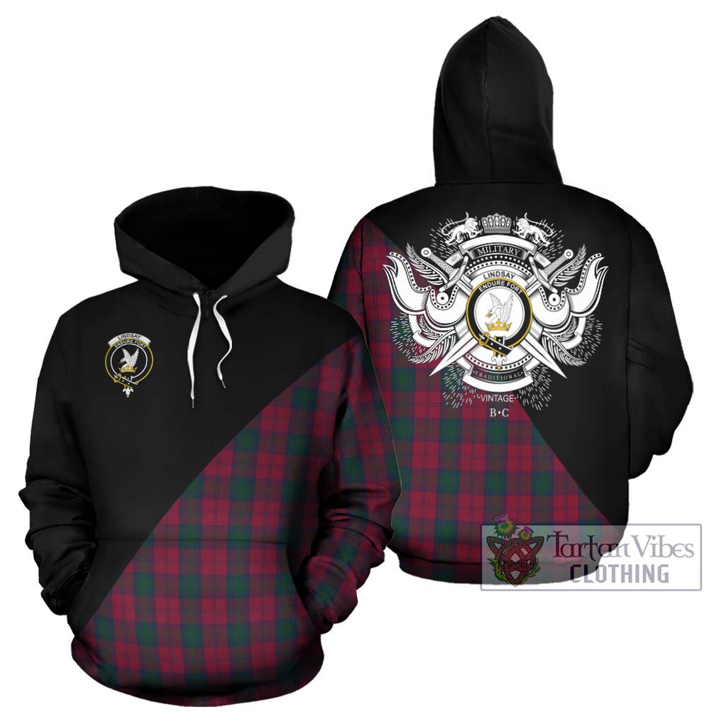 Lindsay Tartan Hoodie with Family Crest and Military Logo Style Zip Hoodie - Tartanvibesclothing Shop