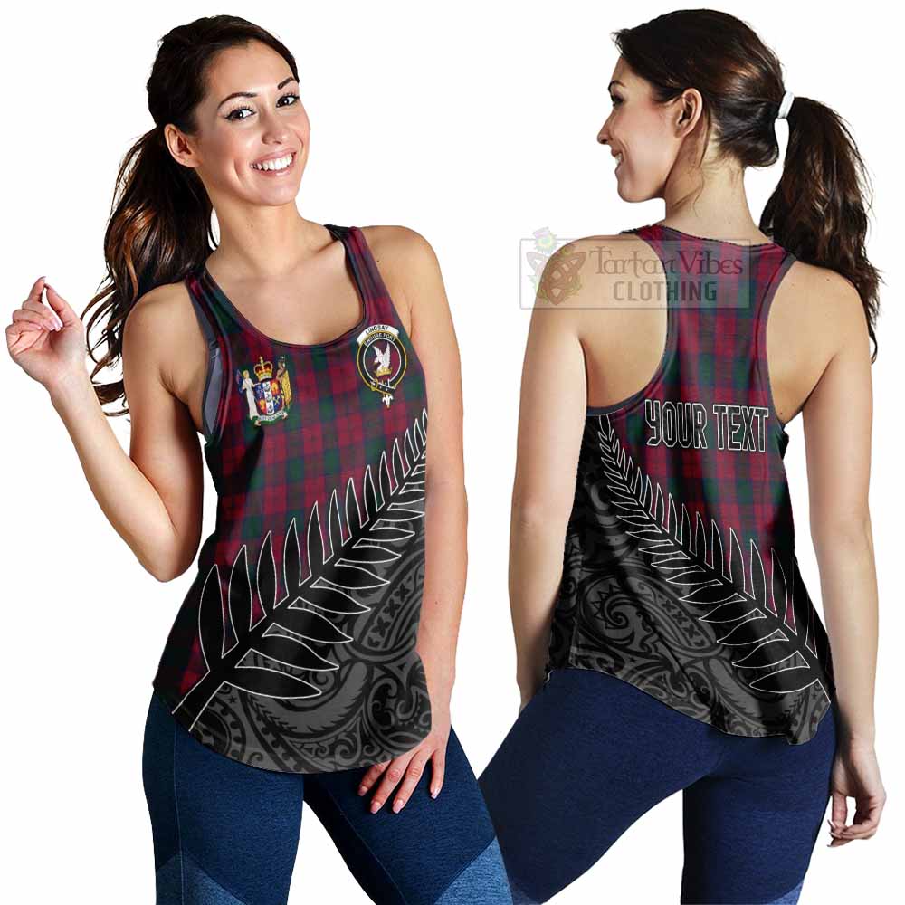 Tartan Vibes Clothing Lindsay Crest Tartan Women's Racerback Tanks with New Zealand Silver Fern Half Style