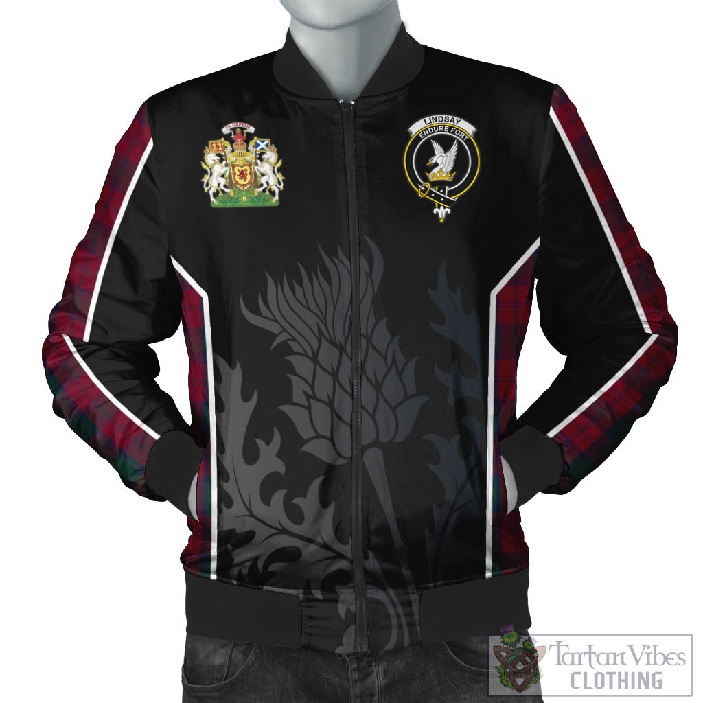 Tartan Vibes Clothing Lindsay Tartan Bomber Jacket with Family Crest and Scottish Thistle Vibes Sport Style