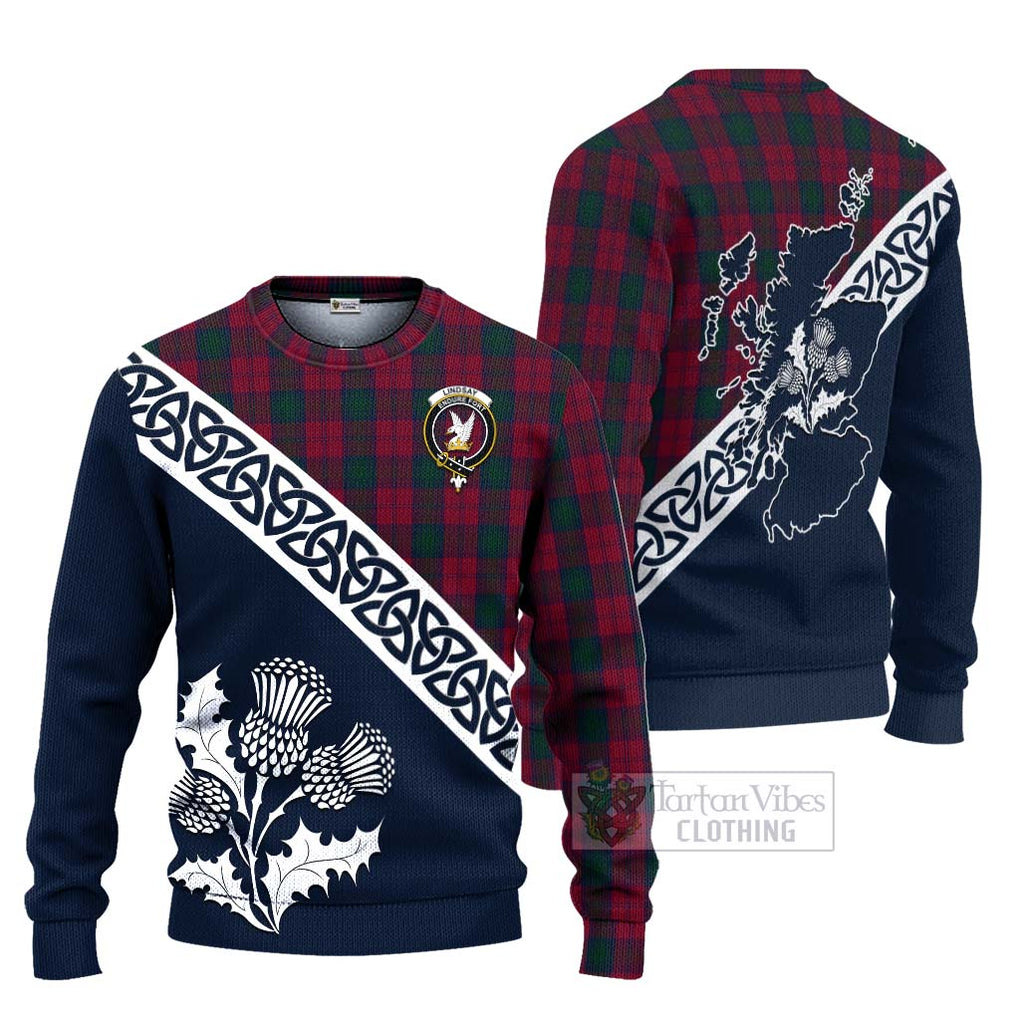 Tartan Vibes Clothing Lindsay Tartan Knitted Sweater Featuring Thistle and Scotland Map