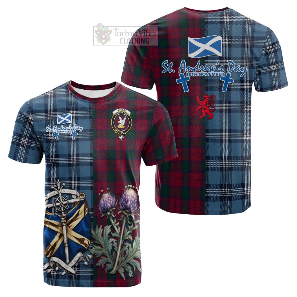 Tartan Vibes Clothing Lindsay Tartan Cotton T-shirt Happy St. Andrew's Day Half Tartan Style