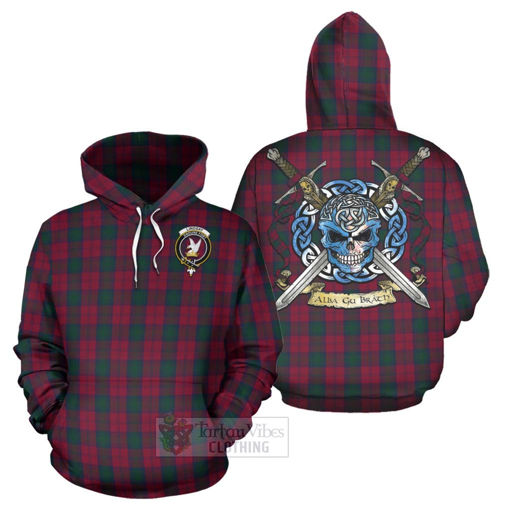 Tartan Vibes Clothing Lindsay Tartan Hoodie with Family Crest Celtic Skull Style