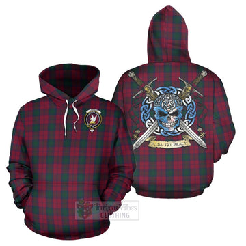 Lindsay Tartan Hoodie with Family Crest Celtic Skull Style