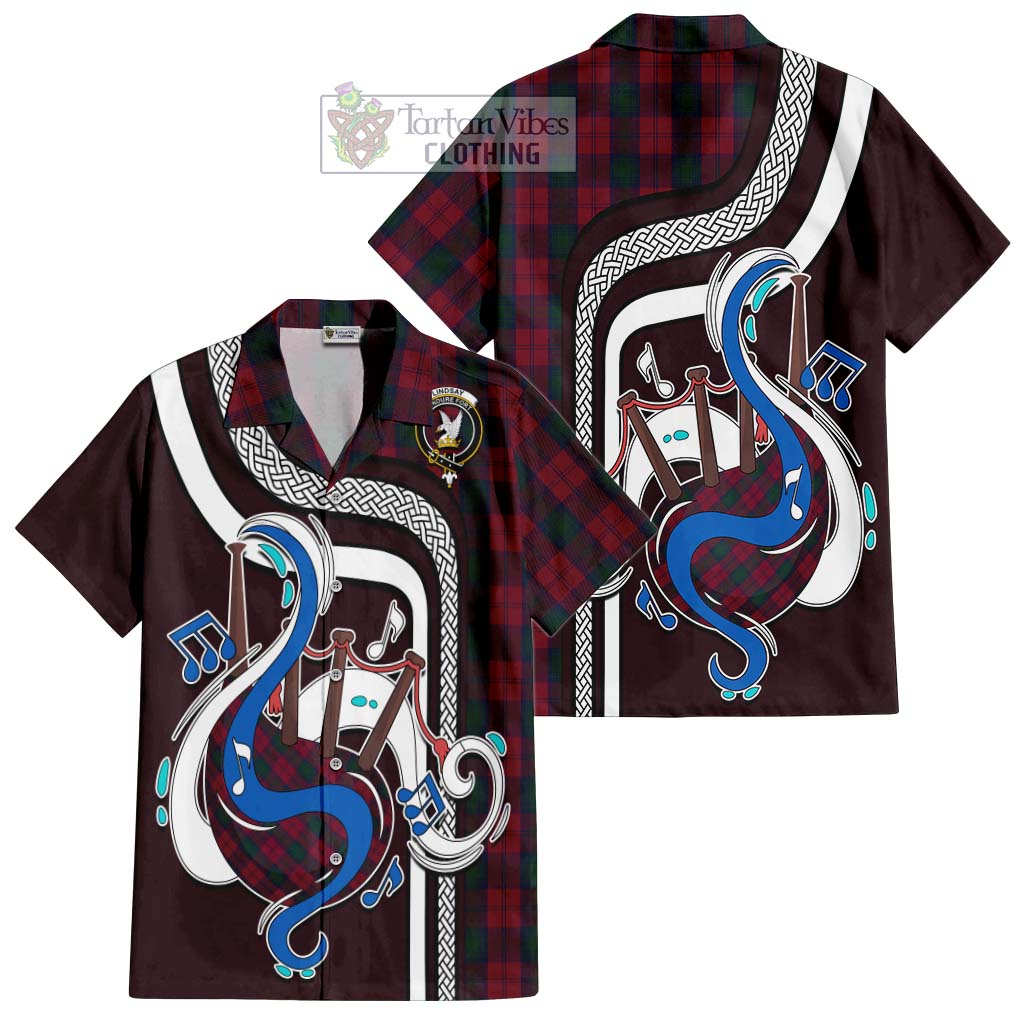 Tartan Vibes Clothing Lindsay Tartan Short Sleeve Button Shirt with Epic Bagpipe Style