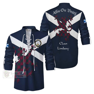 Lindsay Tartan Lion Rampant Ghillie Kilt Shirt Proudly Display Your Heritage with Alba Gu Brath and Clan Name