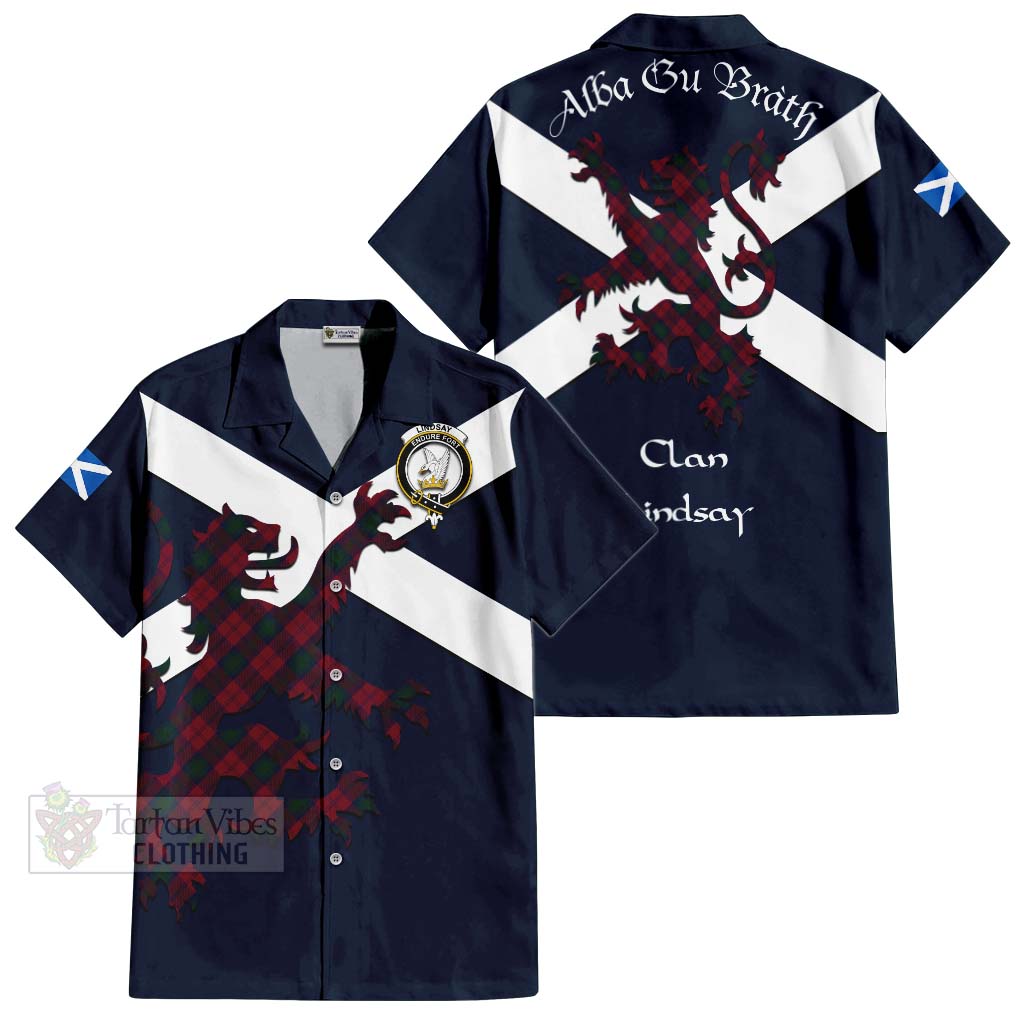 Tartan Vibes Clothing Lindsay Tartan Lion Rampant Short Sleeve Button Shirt – Proudly Display Your Heritage with Alba Gu Brath and Clan Name