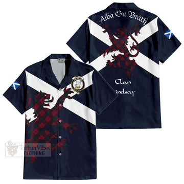 Lindsay Tartan Lion Rampant Short Sleeve Button Shirt  Proudly Display Your Heritage with Alba Gu Brath and Clan Name