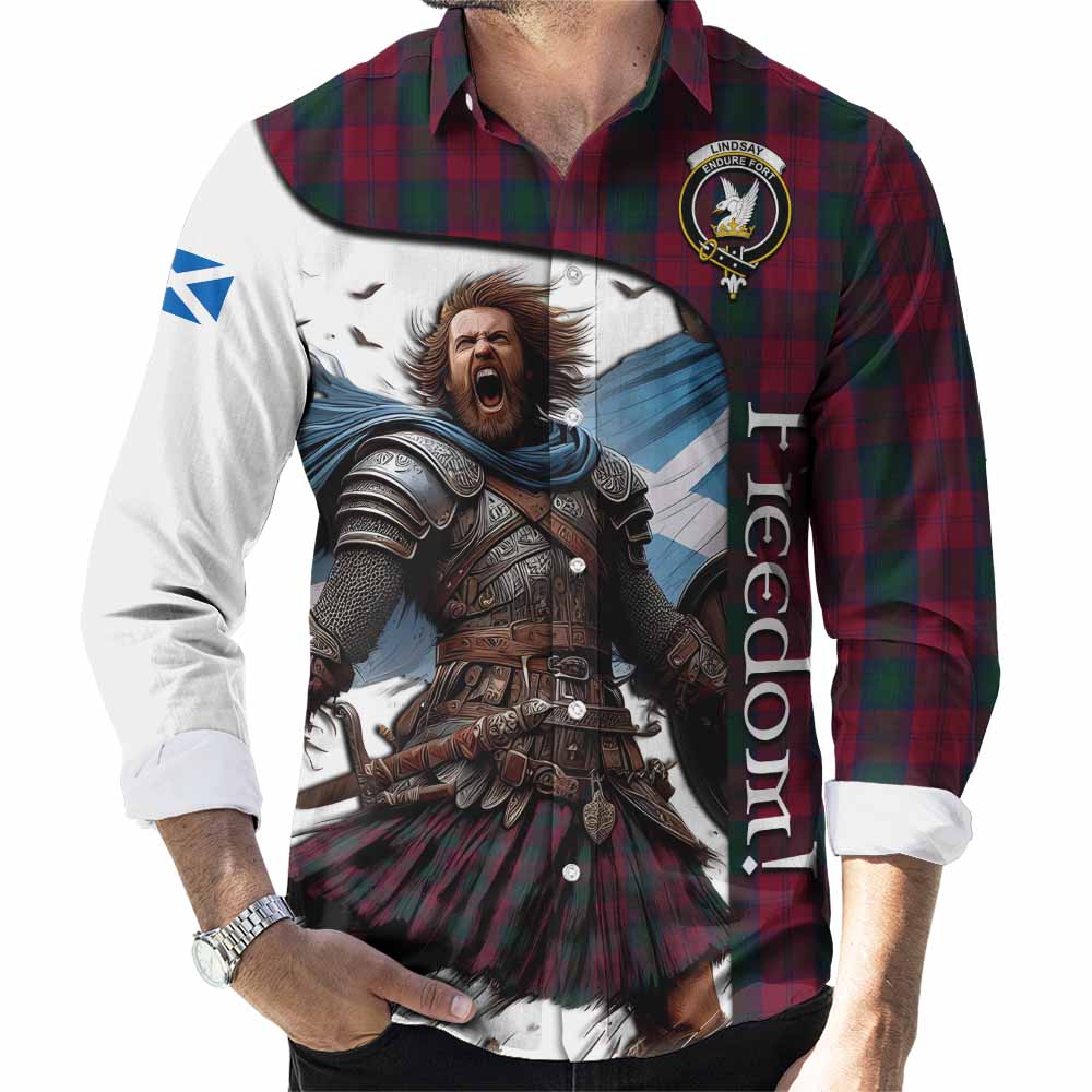 Tartan Vibes Clothing Lindsay Crest Tartan Long Sleeve Button Shirt Inspired by the Freedom of Scottish Warrior