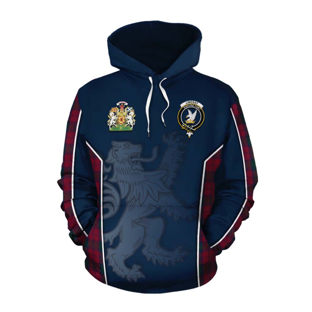 Tartan Vibes Clothing Lindsay Tartan Cotton Hoodie with Family Crest and Lion Rampant Vibes Sport Style