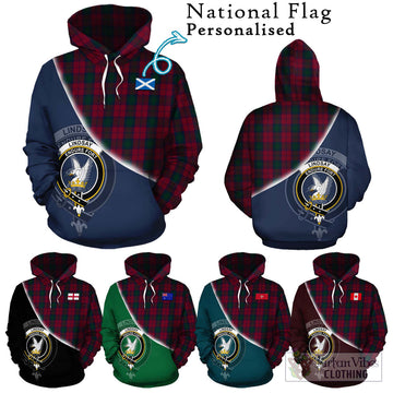 Lindsay Tartan Hoodie with Personalised National Flag and Family Crest Half Style