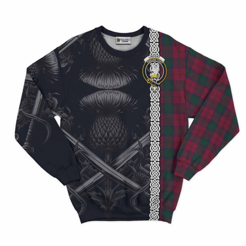 Tartan Vibes Clothing Lindsay Tartan Sweatshirt with Family Crest Cross Sword Thistle Celtic Vibes