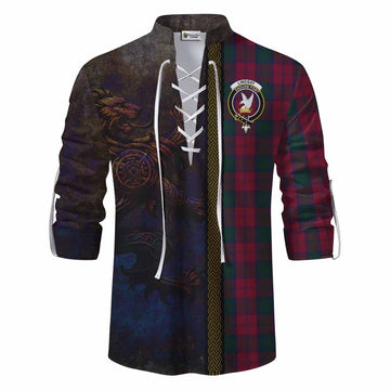 Lindsay Tartan Family Crest Ghillie Kilt Shirt Alba Gu Brath Be Brave Lion Ancient Style Men - Tartan Vibes Clothing