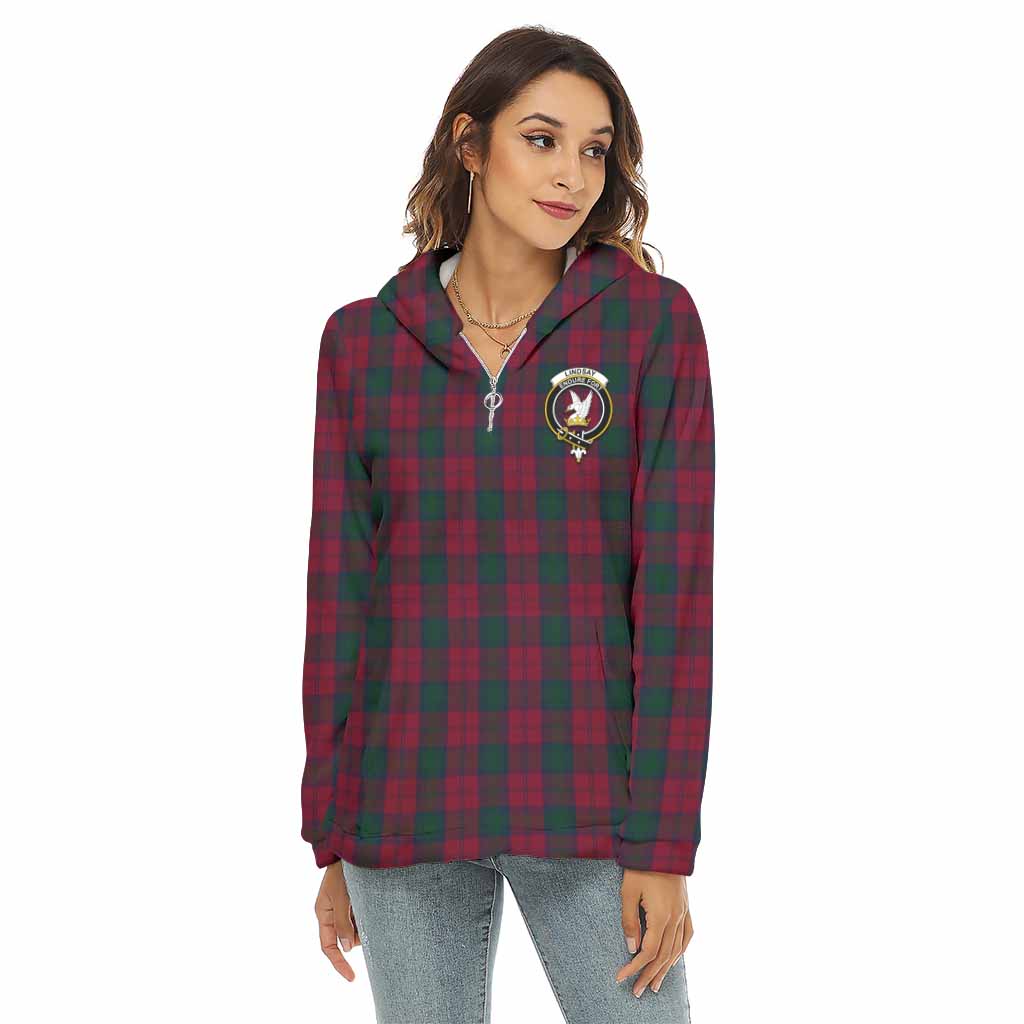 Tartan Vibes Clothing Lindsay Tartan Crest Women's Borg  Half Zip Fleece Hoodie