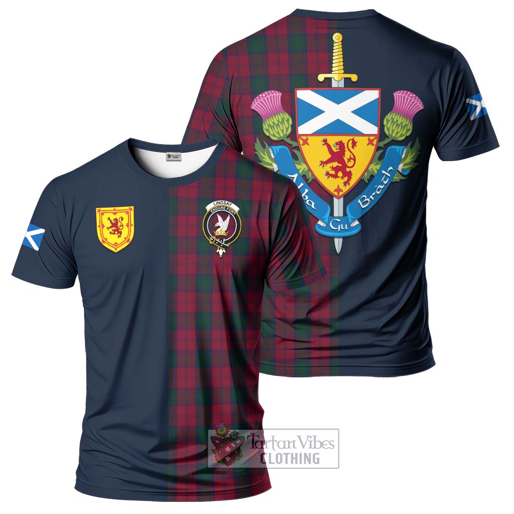 Tartan Vibes Clothing Lindsay Tartan T-Shirt Alba with Scottish Lion Royal Arm Half Style