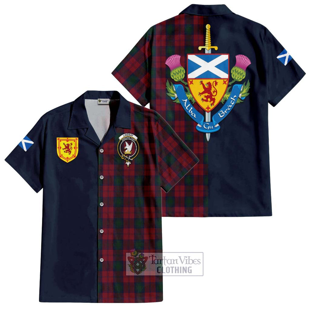 Tartan Vibes Clothing Lindsay Tartan Short Sleeve Button Shirt with Scottish Lion Royal Arm Half Style