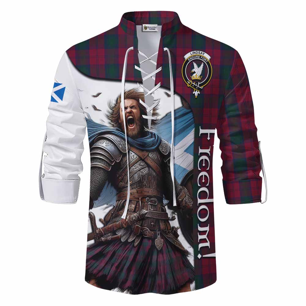 Tartan Vibes Clothing Lindsay Crest Tartan Ghillie Kilt Shirt Inspired by the Freedom of Scottish Warrior