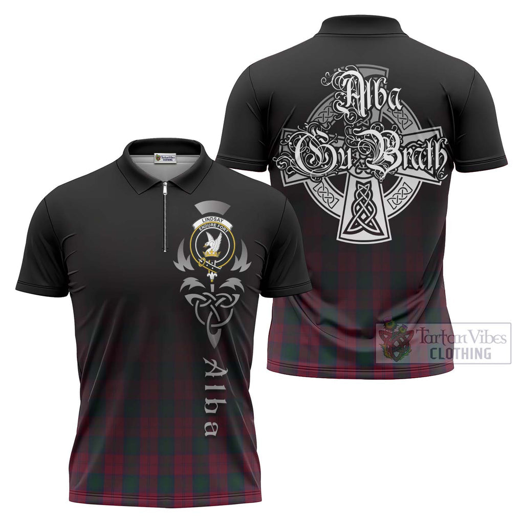 Tartan Vibes Clothing Lindsay Tartan Zipper Polo Shirt Featuring Alba Gu Brath Family Crest Celtic Inspired