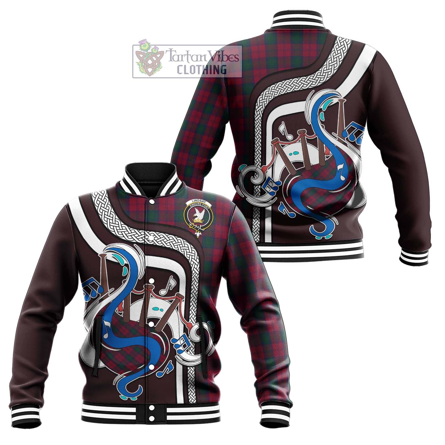 Tartan Vibes Clothing Lindsay Tartan Baseball Jacket with Epic Bagpipe Style