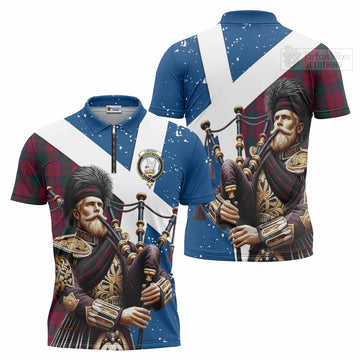 Lindsay Tartan Zipper Polo Shirt with Family Crest Scottish Bagpiper Vibes