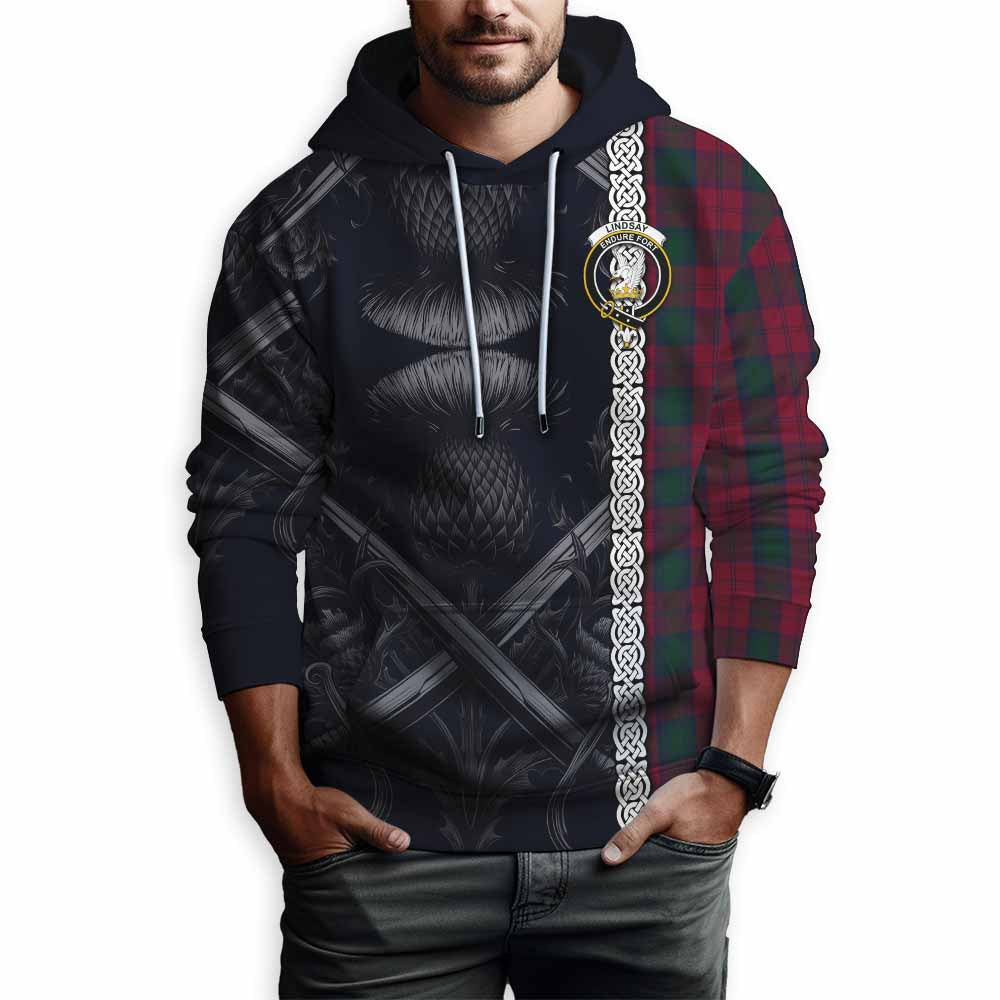 Lindsay Tartan Hoodie with Family Crest Cross Sword Thistle Celtic Vibes Pullover Hoodie - Tartan Vibes Clothing