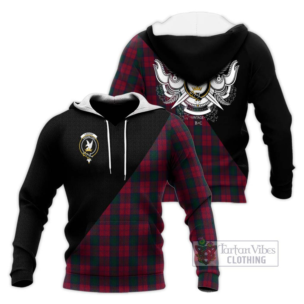 Lindsay Tartan Knitted Hoodie with Family Crest and Military Logo Style Unisex Knitted Pullover Hoodie - Tartanvibesclothing Shop