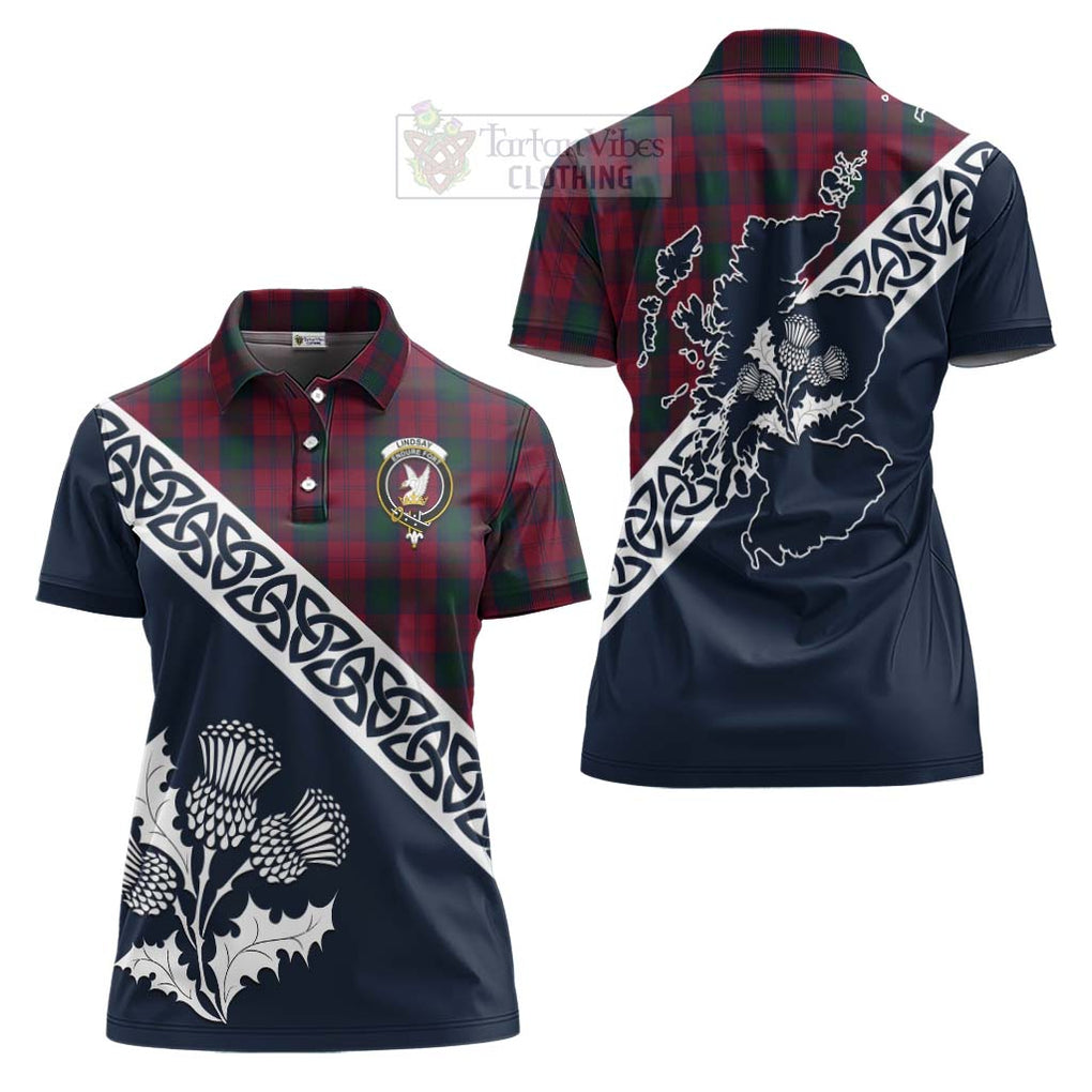 Tartan Vibes Clothing Lindsay Tartan Women's Polo Shirt Featuring Thistle and Scotland Map