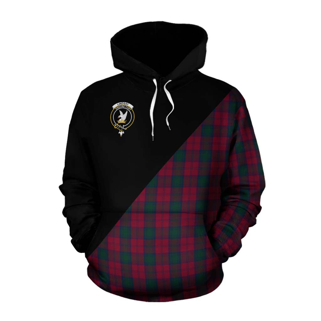 Tartan Vibes Clothing Lindsay Tartan Cotton Hoodie with Family Crest and Military Logo Style