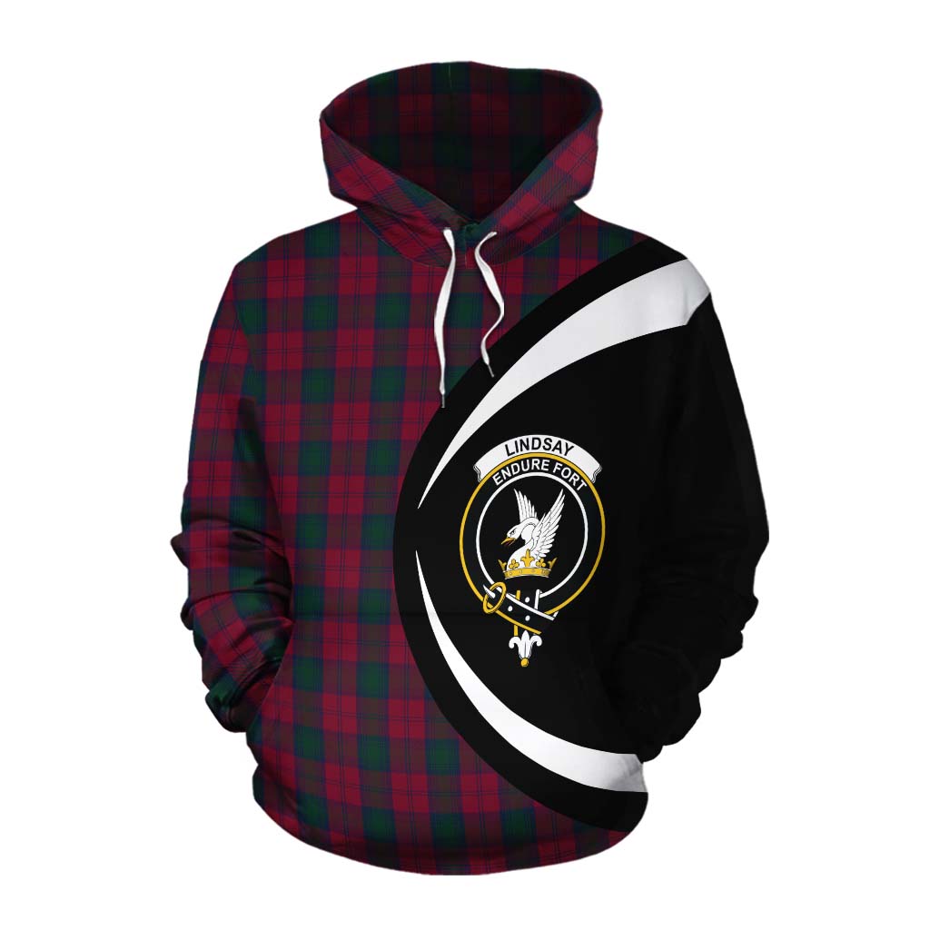 Tartan Vibes Clothing Lindsay Tartan Cotton Hoodie with Family Crest Circle Style