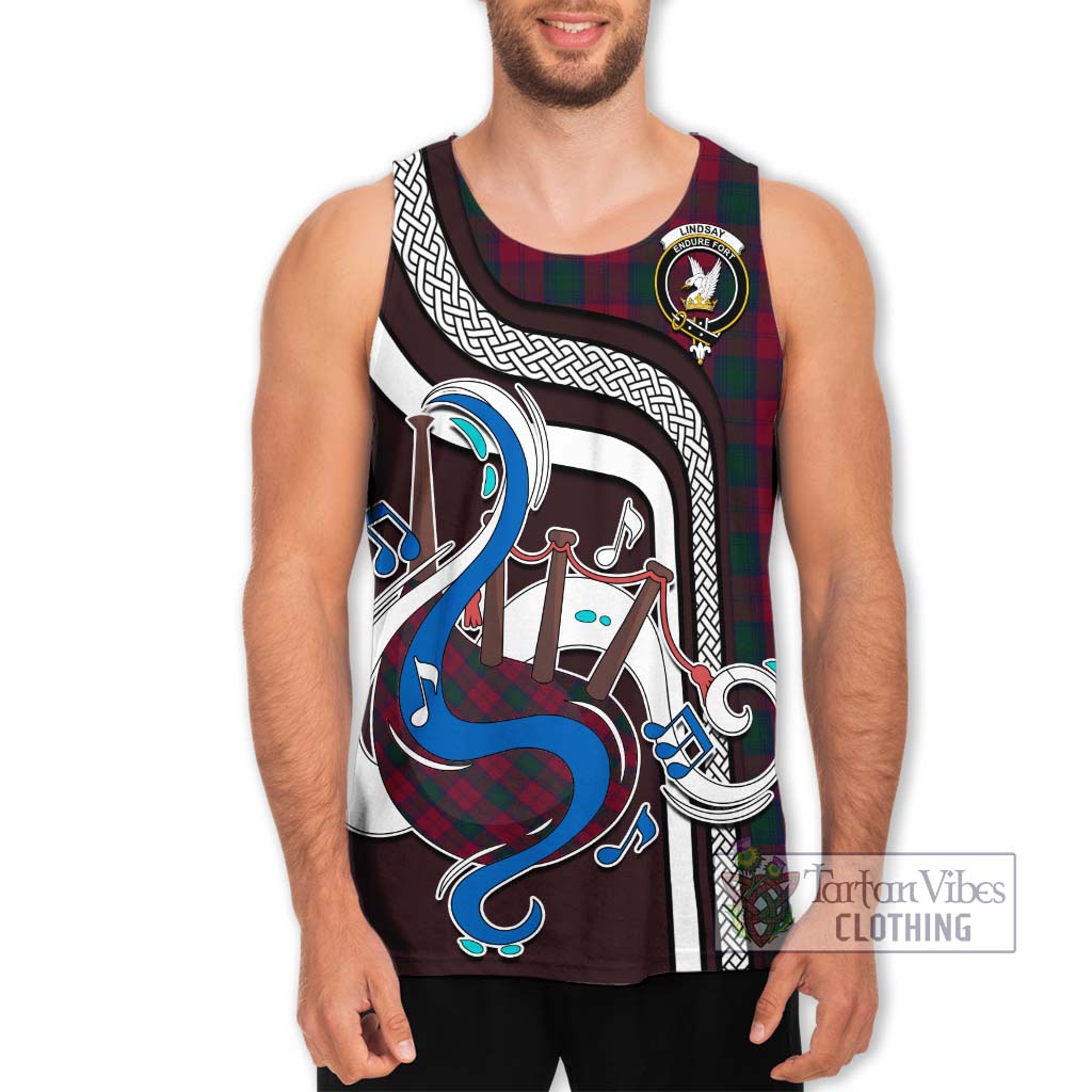 Tartan Vibes Clothing Lindsay Tartan Men's Tank Top with Epic Bagpipe Style