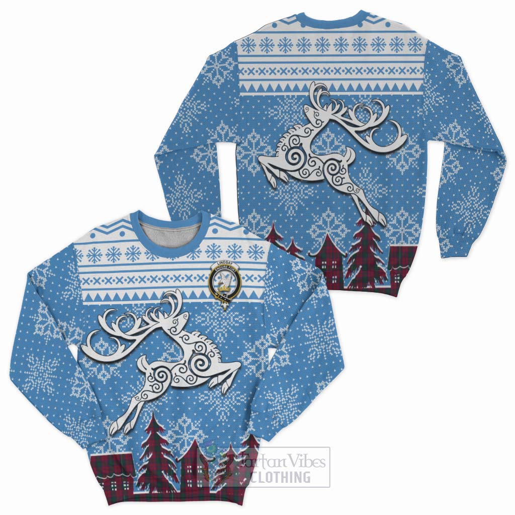 Tartan Vibes Clothing Lindsay Clan Christmas Sweatshirt Celtic Reindeer Style